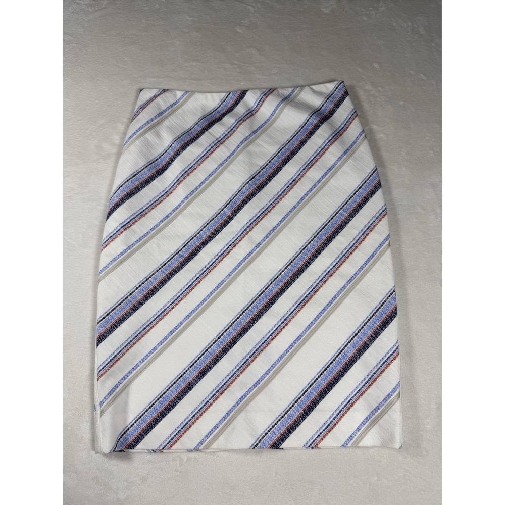 White House Black Market Textured Striped Pencil Skirt Size 4 White Blue Red